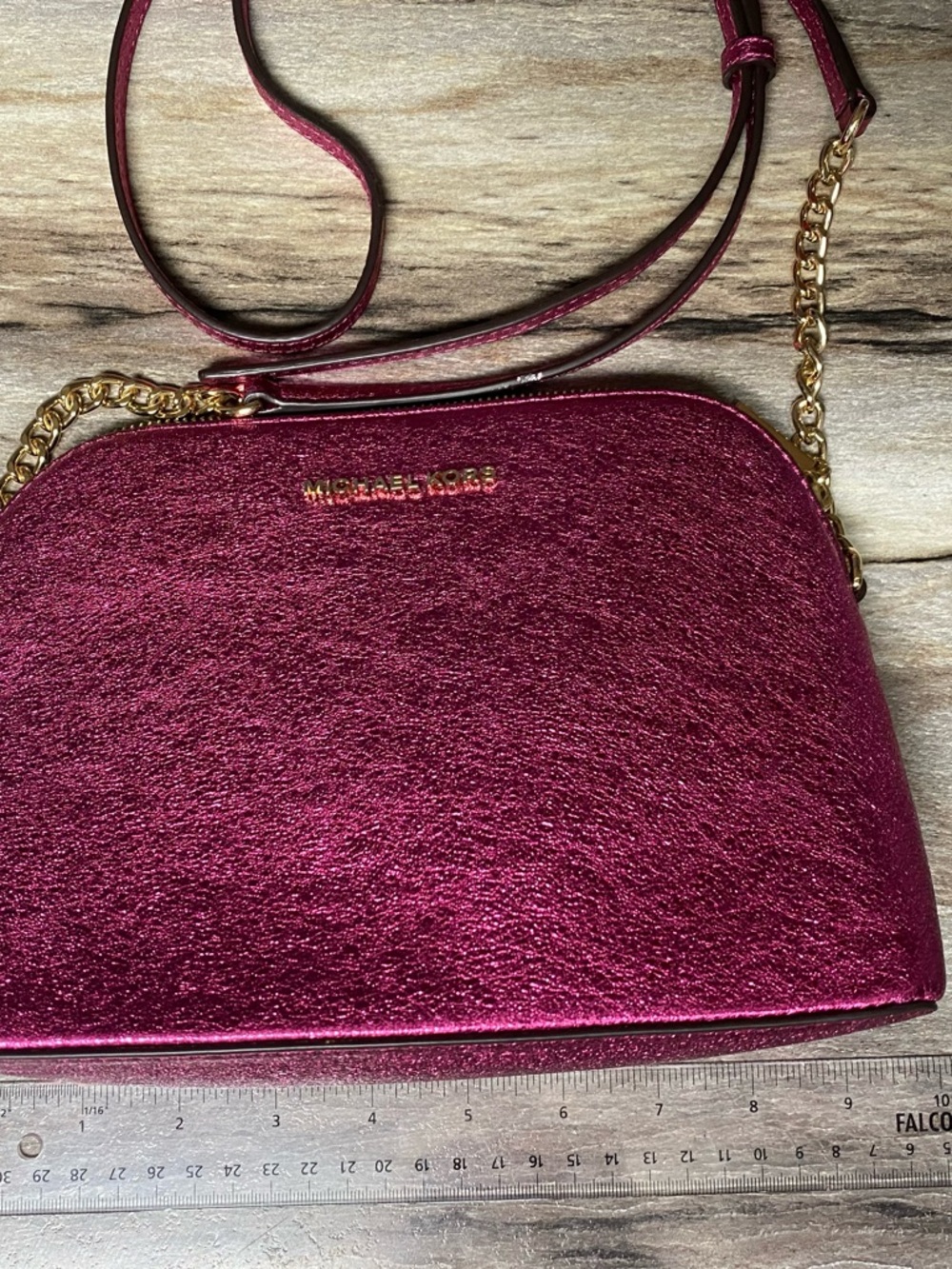 Michael Kors Metallic Fuchsia Crossbody Bag with Gold Chain
